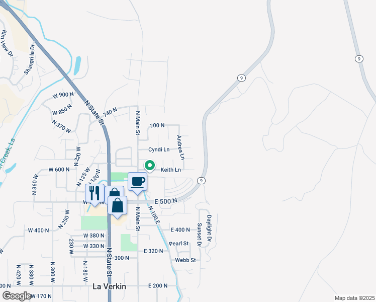 map of restaurants, bars, coffee shops, grocery stores, and more near 186 East 645 North in La Verkin