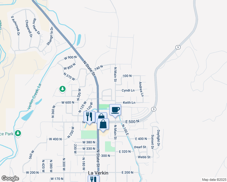 map of restaurants, bars, coffee shops, grocery stores, and more near 10 700 North in La Verkin