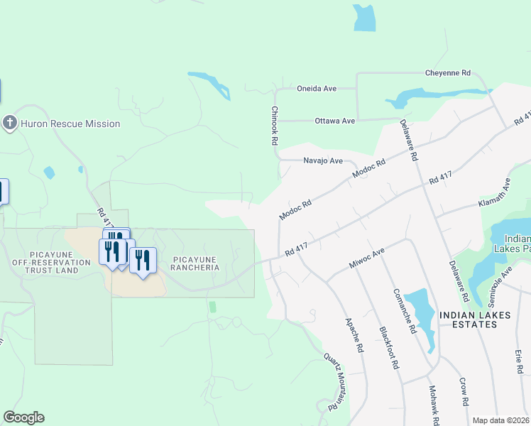 map of restaurants, bars, coffee shops, grocery stores, and more near 47165 Modoc Road in Coarsegold