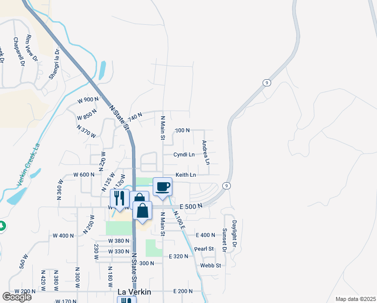 map of restaurants, bars, coffee shops, grocery stores, and more near 103 Cyndi Lane in La Verkin