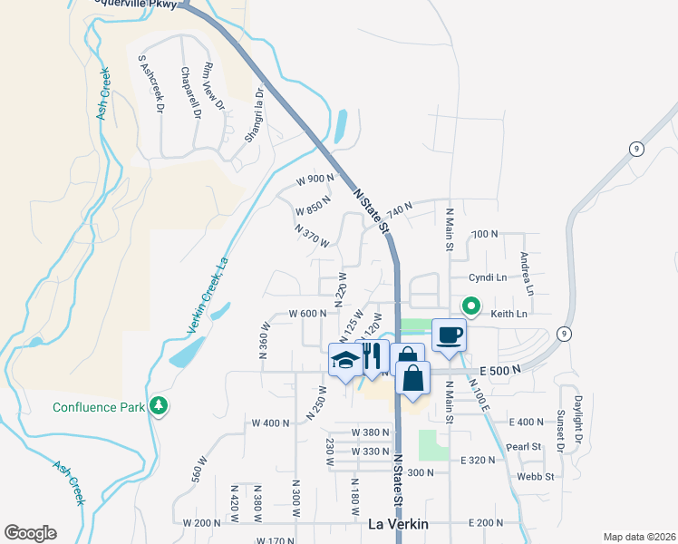 map of restaurants, bars, coffee shops, grocery stores, and more near 685 North 275 West in La Verkin