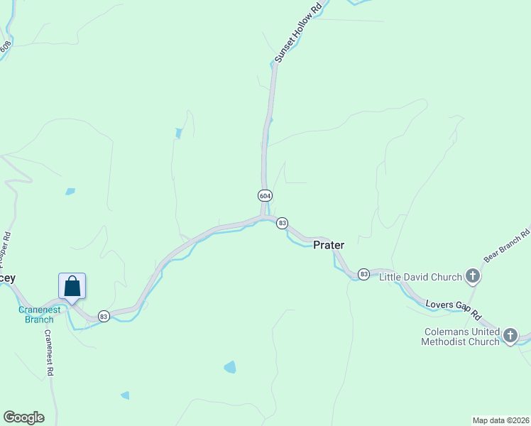 map of restaurants, bars, coffee shops, grocery stores, and more near 8854 Lovers Gap Road in Vansant