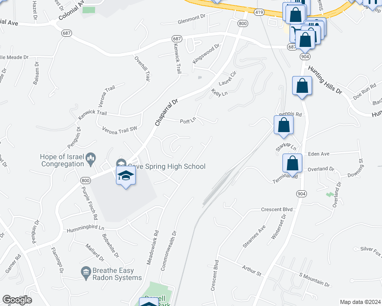 map of restaurants, bars, coffee shops, grocery stores, and more near 3384 Morning Dove Road in Cave Spring