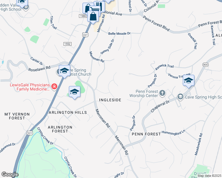 map of restaurants, bars, coffee shops, grocery stores, and more near 5384 Snow Owl Drive in Cave Spring