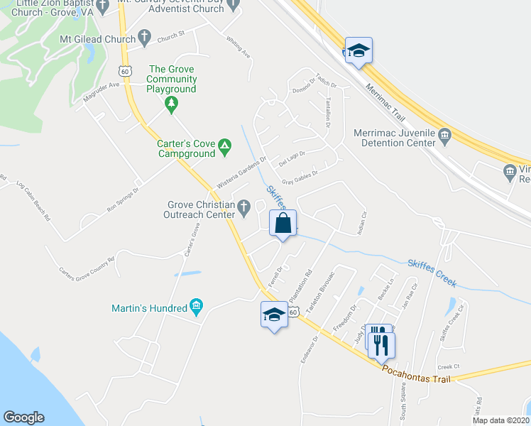 map of restaurants, bars, coffee shops, grocery stores, and more near 8810 Pocahontas Trail in Williamsburg