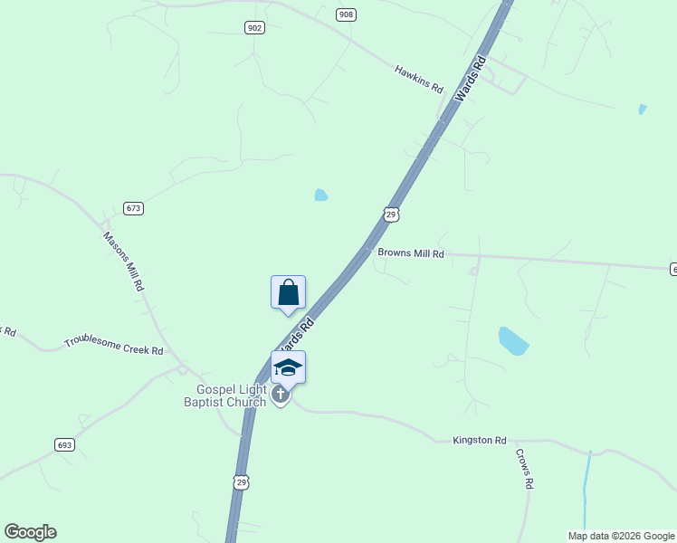 map of restaurants, bars, coffee shops, grocery stores, and more near 5920-6138 Wards Road in Evington