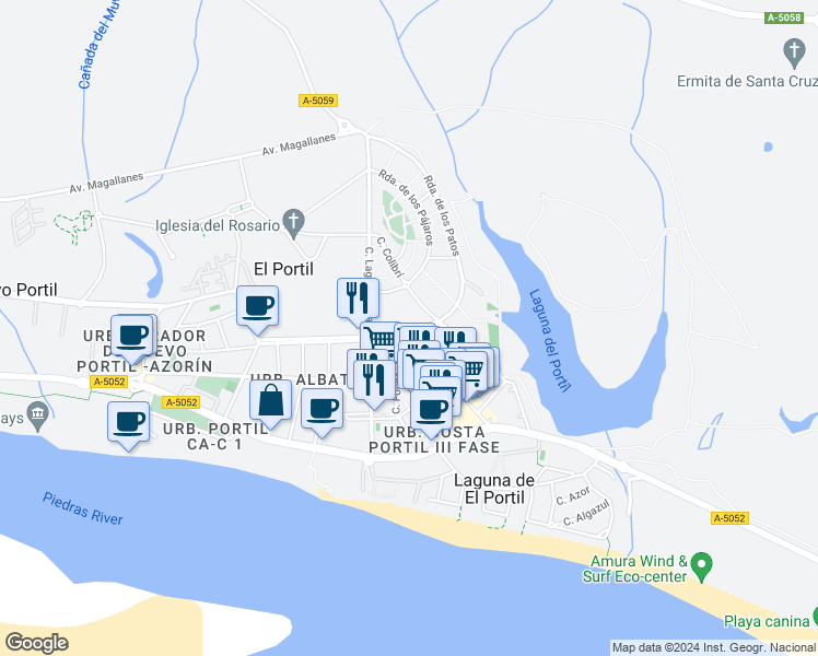 map of restaurants, bars, coffee shops, grocery stores, and more near 1 Calle Mariposa in El Portil