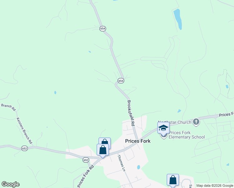 map of restaurants, bars, coffee shops, grocery stores, and more near 1819 Brooksfield Road in Blacksburg