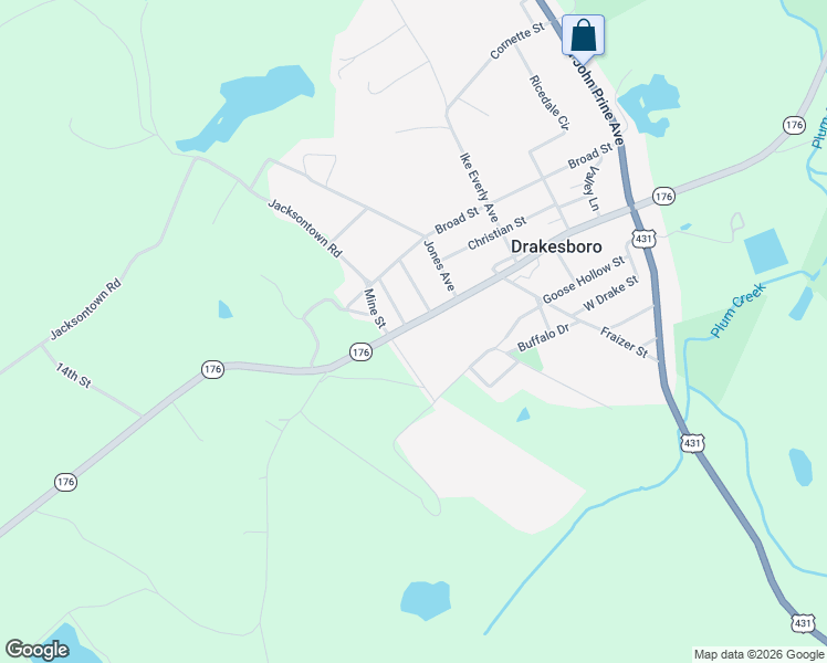 map of restaurants, bars, coffee shops, grocery stores, and more near 600-608 Mose Rager Avenue in Drakesboro