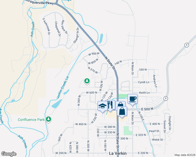 map of restaurants, bars, coffee shops, grocery stores, and more near 686 North 275 West in La Verkin