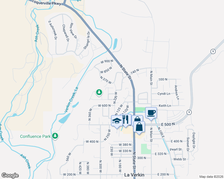 map of restaurants, bars, coffee shops, grocery stores, and more near 686 North 275 West in La Verkin