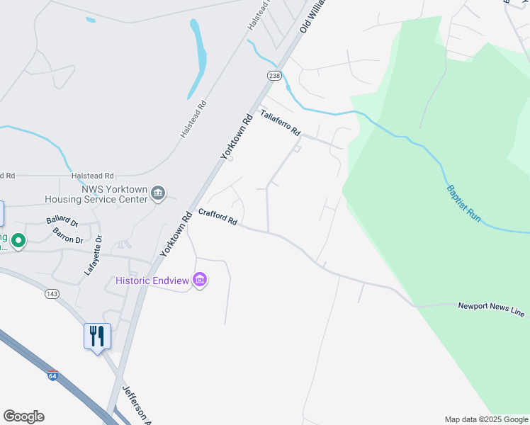map of restaurants, bars, coffee shops, grocery stores, and more near 511 Taliaferro Road in Newport News