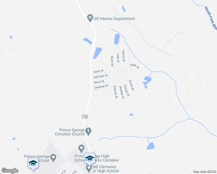 map of restaurants, bars, coffee shops, grocery stores, and more near 104 Cardinal Street in Prince George