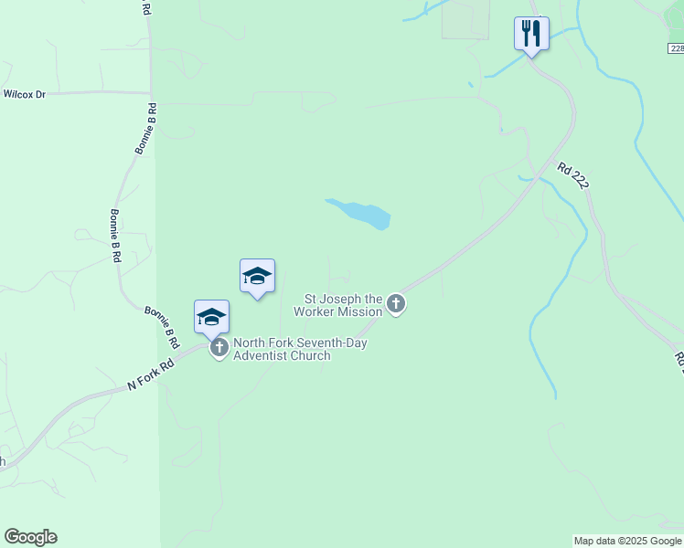 map of restaurants, bars, coffee shops, grocery stores, and more near 32151 Tahoot Drive in North Fork