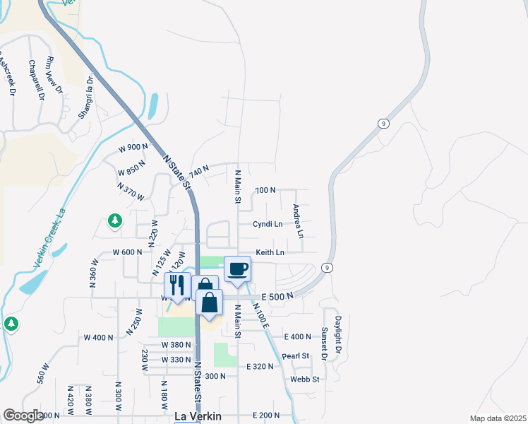 map of restaurants, bars, coffee shops, grocery stores, and more near 655 75 East in La Verkin
