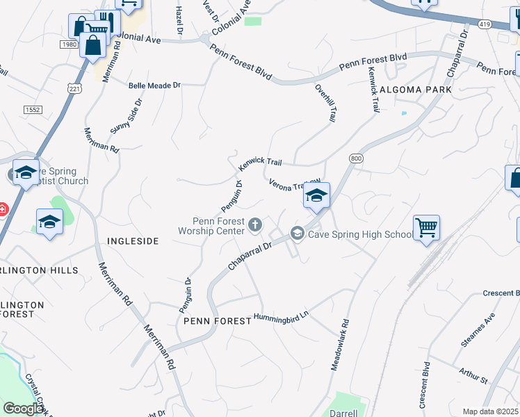 map of restaurants, bars, coffee shops, grocery stores, and more near 4058 Snow Goose Cir in Roanoke