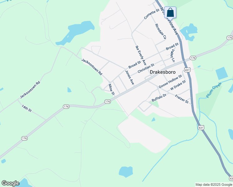 map of restaurants, bars, coffee shops, grocery stores, and more near 174-186 Mine Street in Drakesboro