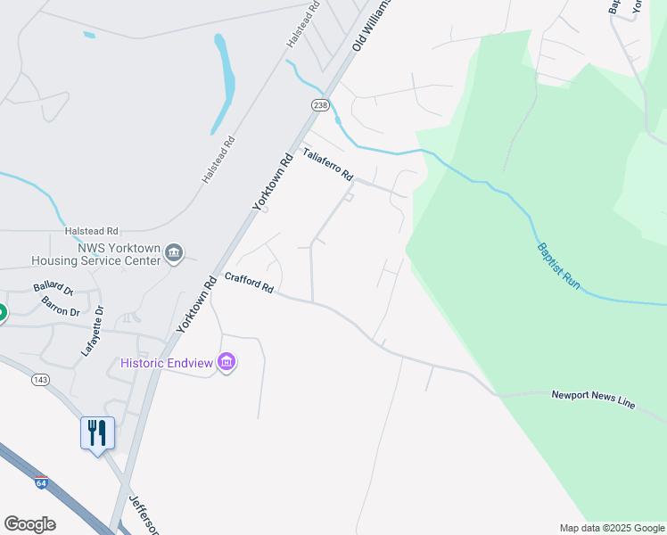 map of restaurants, bars, coffee shops, grocery stores, and more near 101 Crafford Road in Newport News