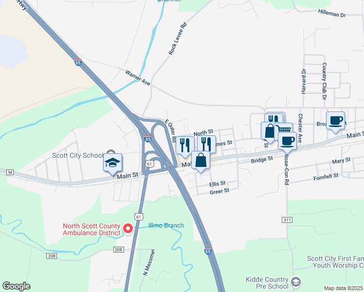 map of restaurants, bars, coffee shops, grocery stores, and more near 315 Crites Avenue in Scott City