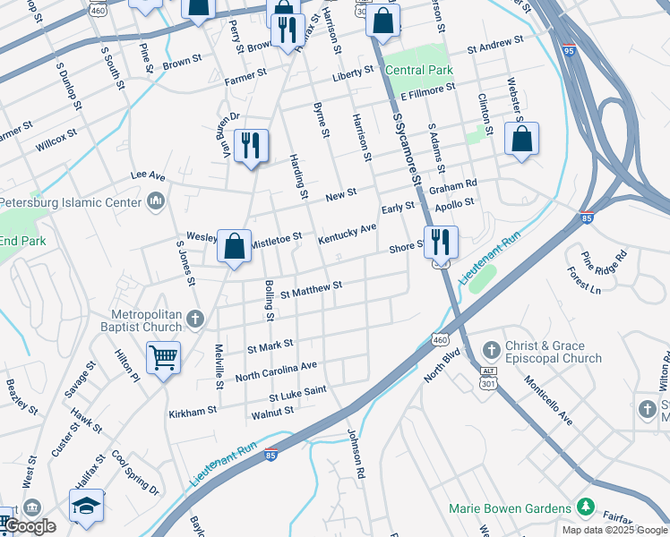 map of restaurants, bars, coffee shops, grocery stores, and more near 242 Shore Street in Petersburg