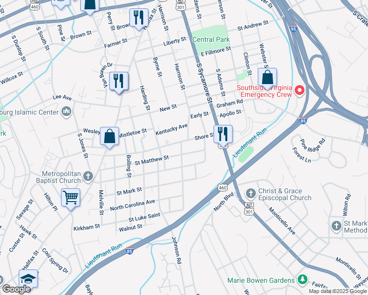 map of restaurants, bars, coffee shops, grocery stores, and more near 811 Diamond Street in Petersburg