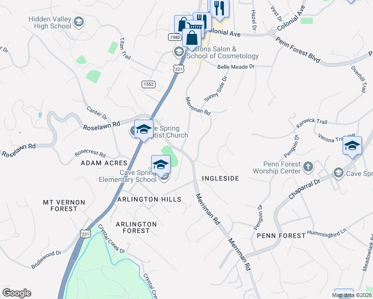 map of restaurants, bars, coffee shops, grocery stores, and more near 5239 Springlawn Avenue in Cave Spring
