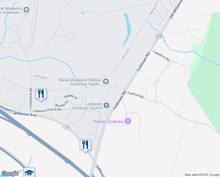 map of restaurants, bars, coffee shops, grocery stores, and more near 2098 Von Steuben Drive in Newport News