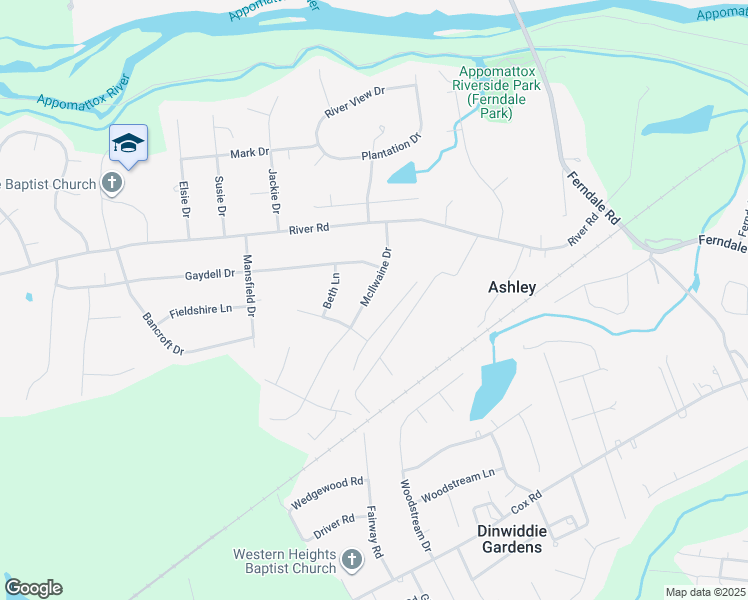 map of restaurants, bars, coffee shops, grocery stores, and more near 4123 McIlwaine Drive in Petersburg