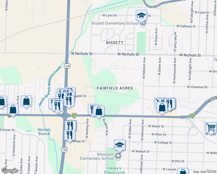 map of restaurants, bars, coffee shops, grocery stores, and more near in Springfield