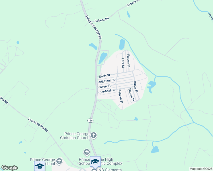 map of restaurants, bars, coffee shops, grocery stores, and more near 105 Cardinal Street in Prince George