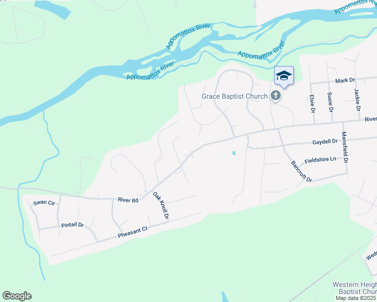 map of restaurants, bars, coffee shops, grocery stores, and more near 23416 River Road in Petersburg