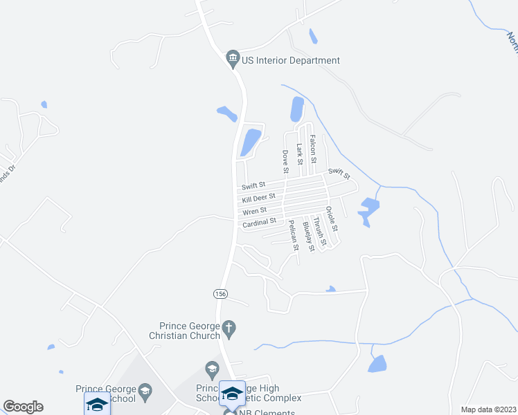 map of restaurants, bars, coffee shops, grocery stores, and more near 213 Wren Street in Prince George