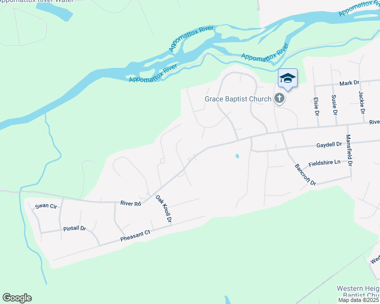 map of restaurants, bars, coffee shops, grocery stores, and more near 23416 River Road in Petersburg
