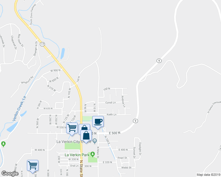 map of restaurants, bars, coffee shops, grocery stores, and more near 10 700 North in La Verkin