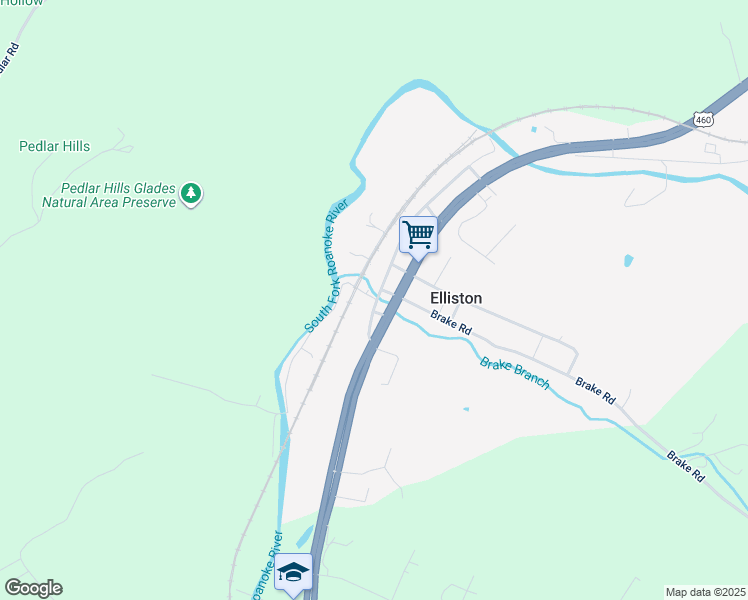 map of restaurants, bars, coffee shops, grocery stores, and more near 1738 Blount Drive in Elliston