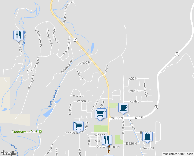 map of restaurants, bars, coffee shops, grocery stores, and more near 759 North 195 West in La Verkin
