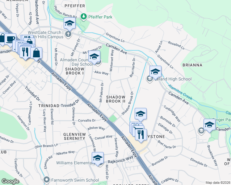 map of restaurants, bars, coffee shops, grocery stores, and more near 1027 Nightfall Court in San Jose
