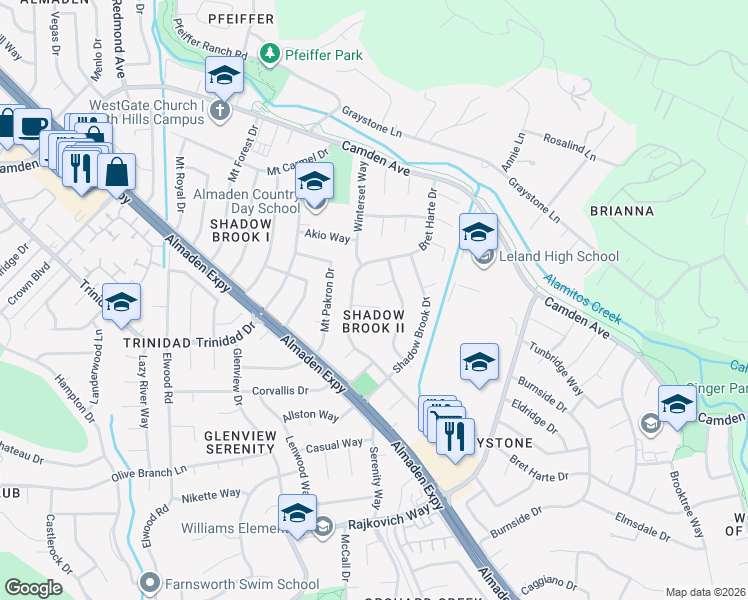 map of restaurants, bars, coffee shops, grocery stores, and more near 1027 Nightfall Court in San Jose