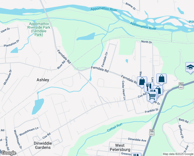 map of restaurants, bars, coffee shops, grocery stores, and more near 25329 Fulmar Circle in Petersburg