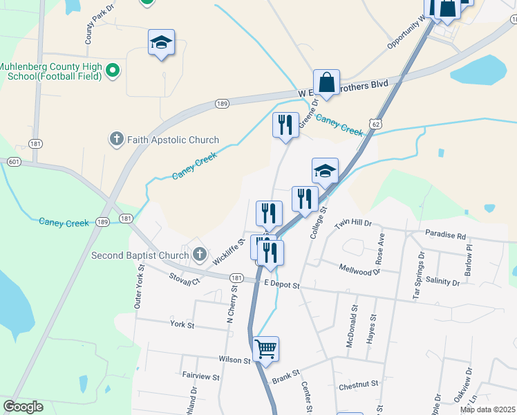 map of restaurants, bars, coffee shops, grocery stores, and more near 521 Greene Drive in Greenville
