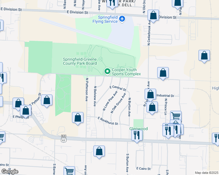 map of restaurants, bars, coffee shops, grocery stores, and more near 900 North Fairfax Avenue in Springfield