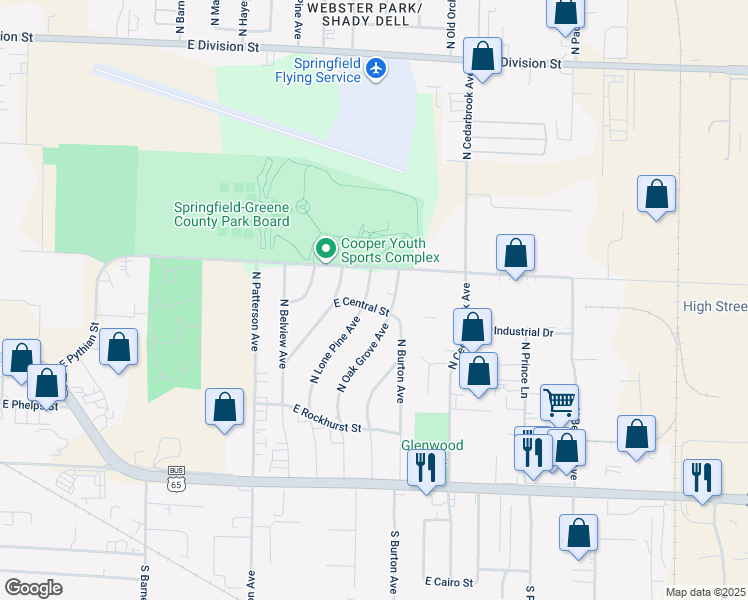 map of restaurants, bars, coffee shops, grocery stores, and more near 904 North Lone Pine Avenue in Springfield