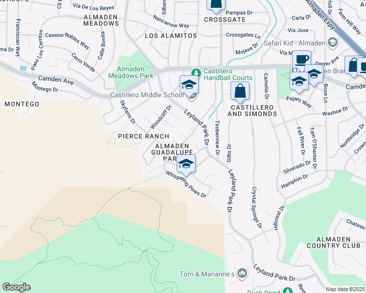 map of restaurants, bars, coffee shops, grocery stores, and more near 6570 McAbee Road in San Jose