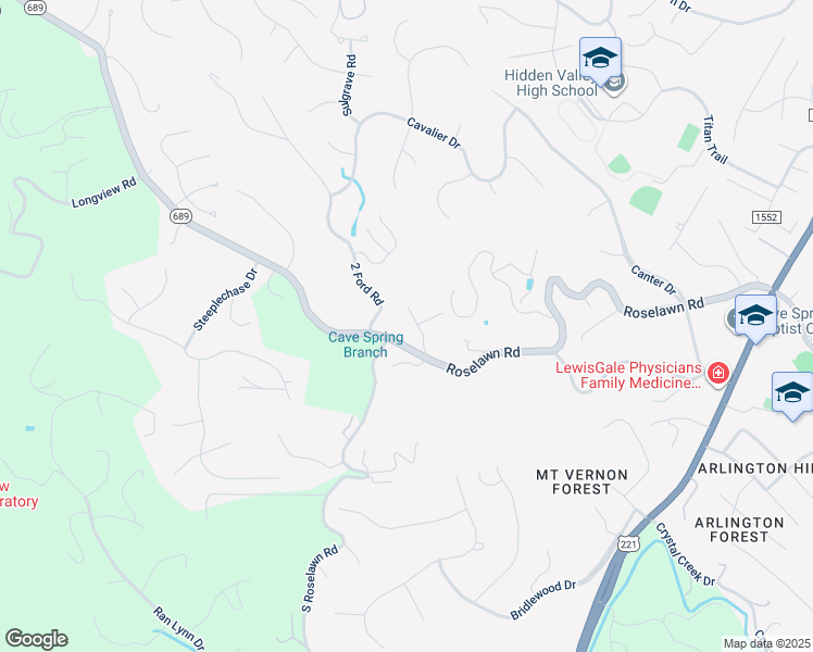 map of restaurants, bars, coffee shops, grocery stores, and more near 5810 Ivy Park Drive in Cave Spring