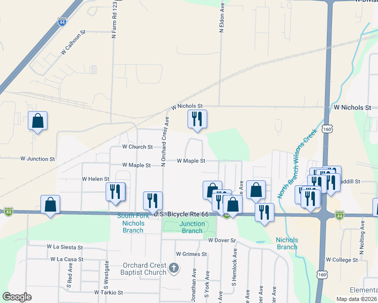 map of restaurants, bars, coffee shops, grocery stores, and more near 706 North Elder Avenue in Springfield