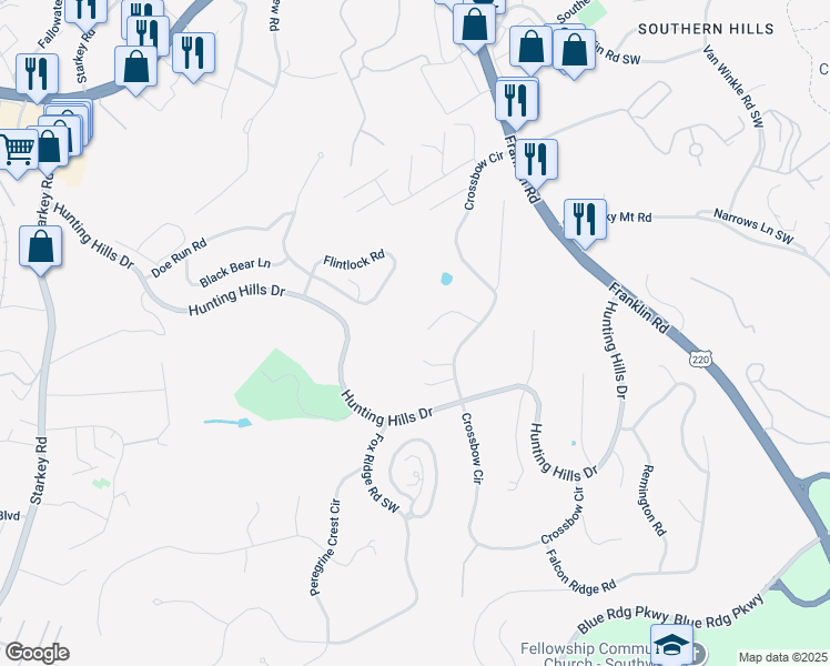 map of restaurants, bars, coffee shops, grocery stores, and more near 5133 Red Stag Road in Cave Spring