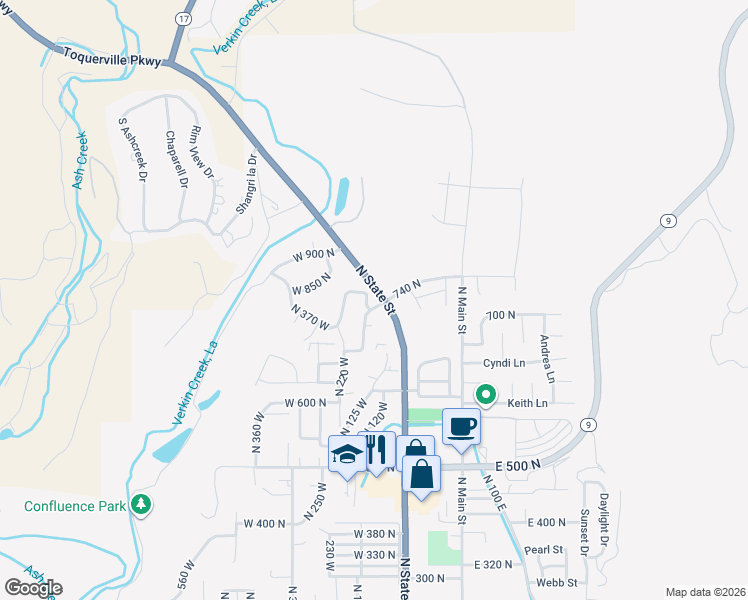 map of restaurants, bars, coffee shops, grocery stores, and more near 792 North 195 West in La Verkin