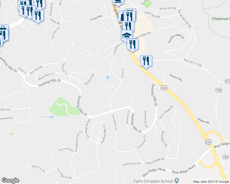 map of restaurants, bars, coffee shops, grocery stores, and more near 5152 Cross Bow Circle in Cave Spring