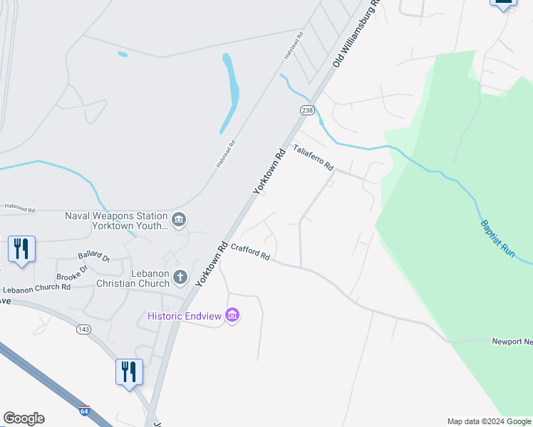 map of restaurants, bars, coffee shops, grocery stores, and more near 517 Tudor Court in Newport News