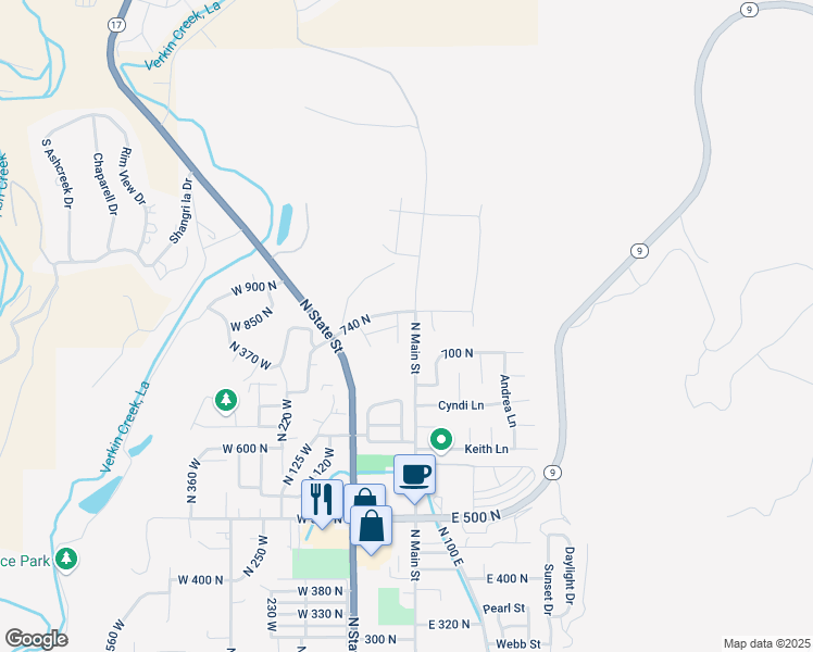 map of restaurants, bars, coffee shops, grocery stores, and more near 732 15 West in La Verkin